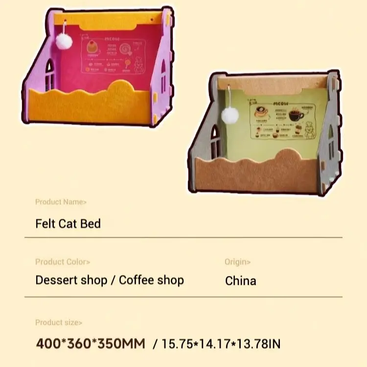 Casa de cama de fieltro para gatos con diseño de ventana, cueva acogedora y transpirable con campana, juguete, nido para mascotas resistente a los arañazos para gatos y perros pequeños - imagen 4