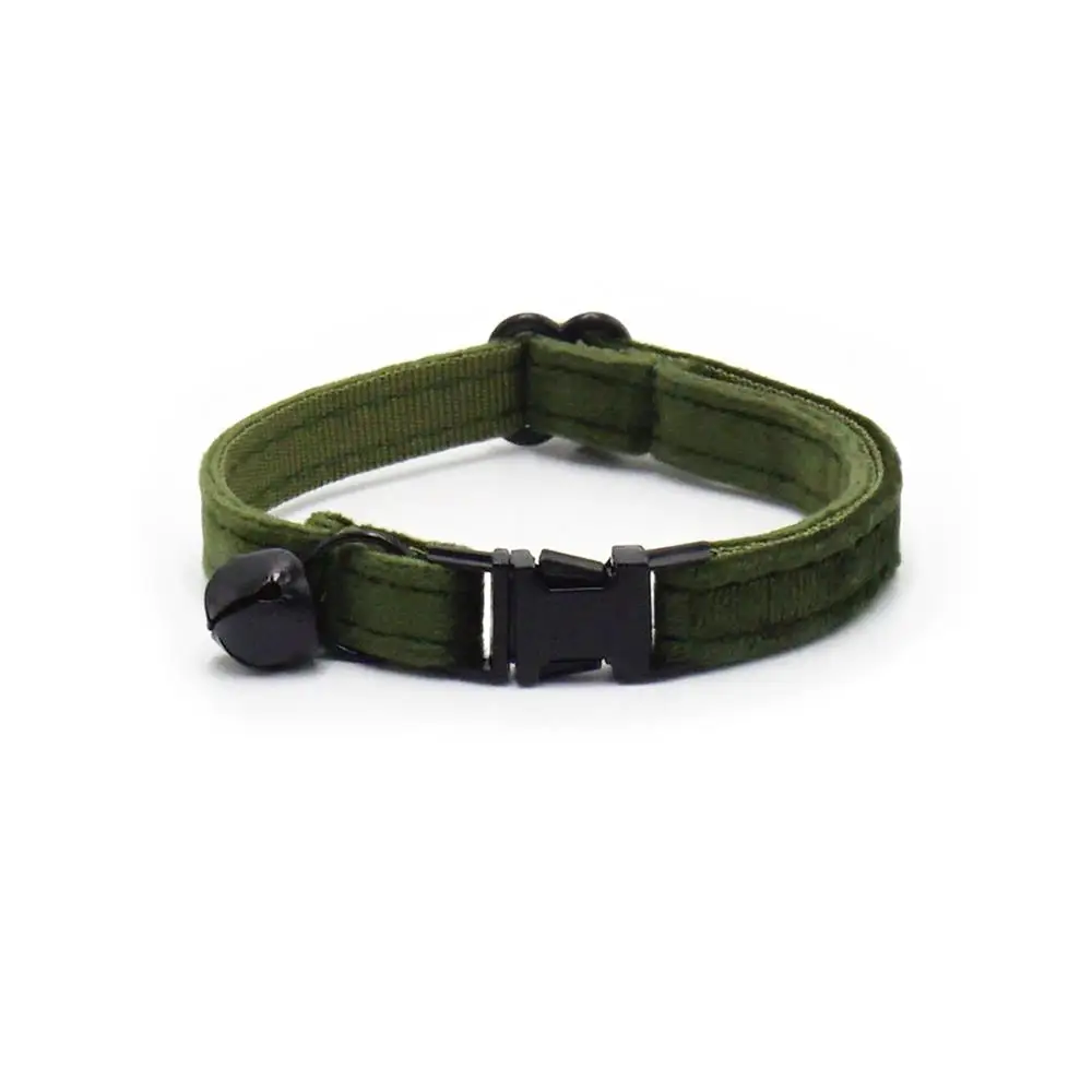 Collar de gato personalizado, placa de identificación personalizada, hebilla de Metal, collares de gato de terciopelo verde oscuro ajustables con campana - imagen 3