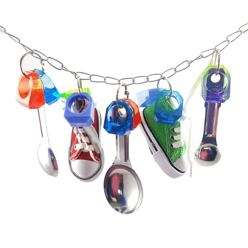 Juguete para morder pájaros y loros, cuchara de acero inoxidable, zapatillas de deporte, juguetes colgantes con cuerda para zapatos - imagen 2