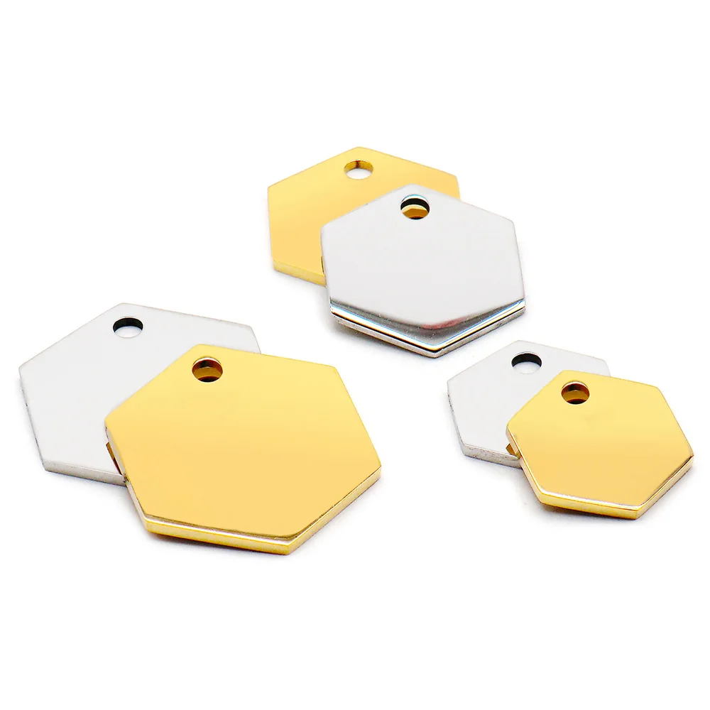 Etiquetas de nombre hexagonales de 20 piezas, placa de identificación de acero inoxidable para perro, colgante, esmalte de espejo, collar para personas, venta al por mayor - imagen 3