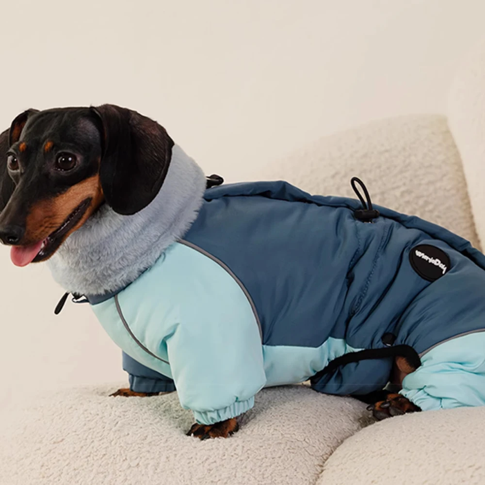 Abrigo de plumón grueso para perros Wiener en invierno, chaqueta cálida a prueba de viento con cuello de piel de visón de 4 patas para perros salchicha pequeños, medianos y grandes - imagen 5