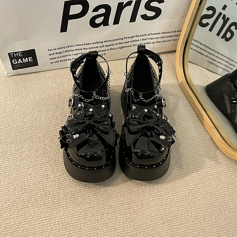 Punk Y2K Sweet Cool Girl Thi Bot Round Head Single Shoes Women's Fashion Flats High Heel Spring Summer New Arrival