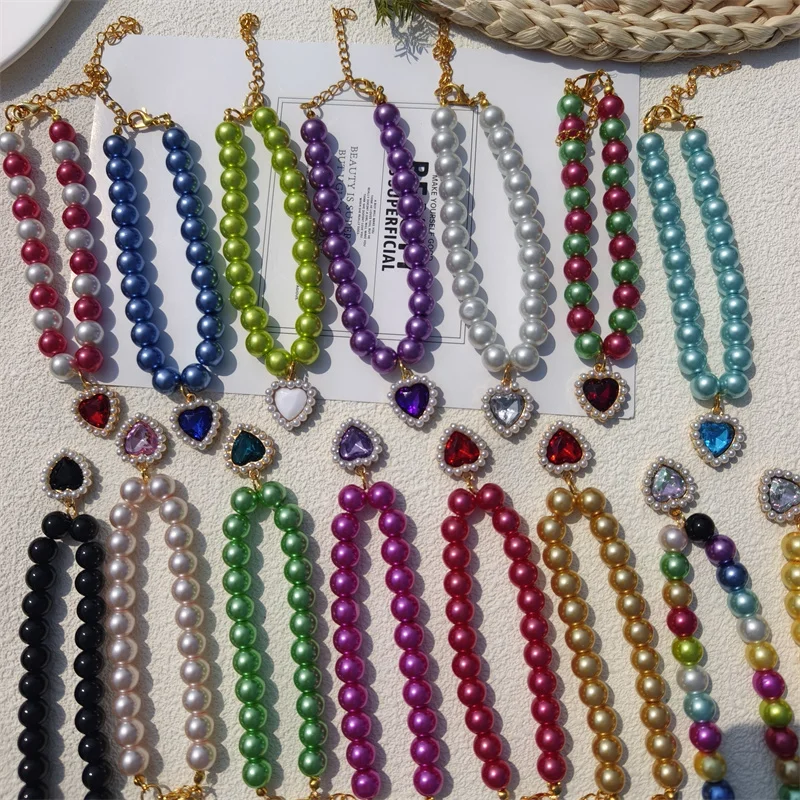Collar de perlas de colores de gama alta para mascotas, Collar ajustable, colgante de perlas de corazón de melocotón para gato y perro, joyería para el cuello, accesorios de cadena, nuevo - imagen 4