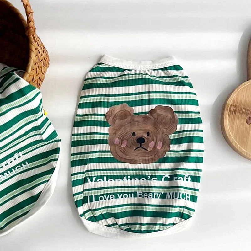 Adorable camisa de verano con diseño de oso a rayas para cachorros, chaleco para perros pequeños, ropa para gatos, traje de moda Bichon Teddy Chihuahua - imagen 5