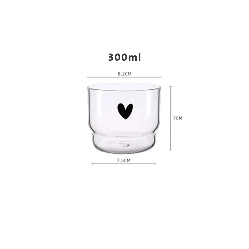 Taza de cristal de 300ml, taza de café con leche con diseño de amor, botella de té de la leche transparente resistente al calor para yogur, avena, vajilla para desayuno - imagen 2