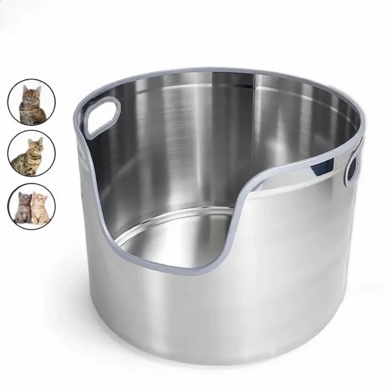 Caja de arena para gatos de acero inoxidable, arena para inodoro para gatos, caja de arena para gatos, suministros para gatos autolimpiantes, cajas de arena transportadoras para mascotas - imagen 2