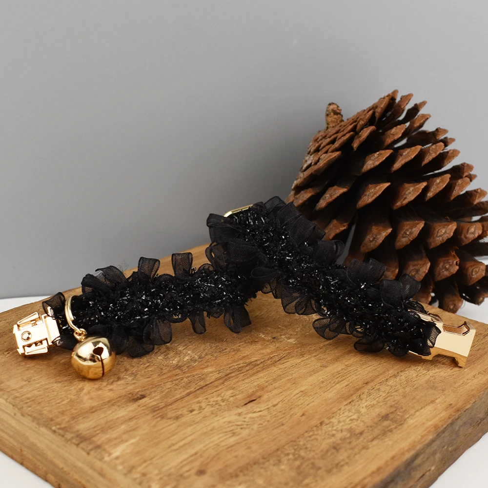 Collar de encaje para gatos, Collar personalizado de seguridad ajustable para mascotas, nombre personalizado, suave con campana, Collar para mascotas para gatos y perros pequeños - imagen 4