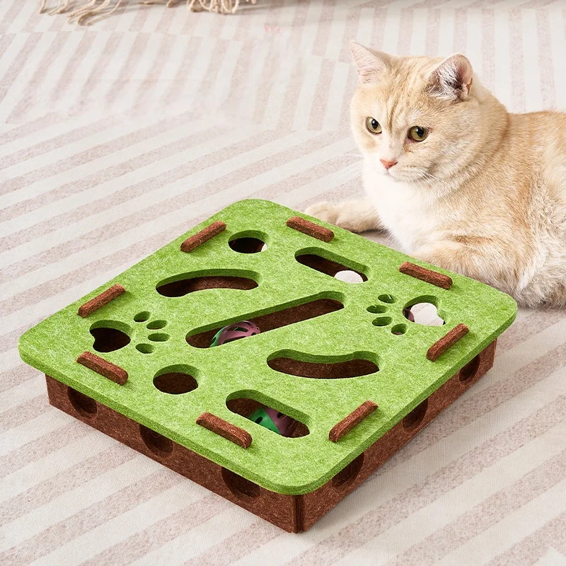 Caja de rompecabezas para gatos con bolas rodantes, juguete de laberinto de fieltro atractivo para mascotas de interior, estimulación mental y ejercicio de caza ​ ​ - imagen 4