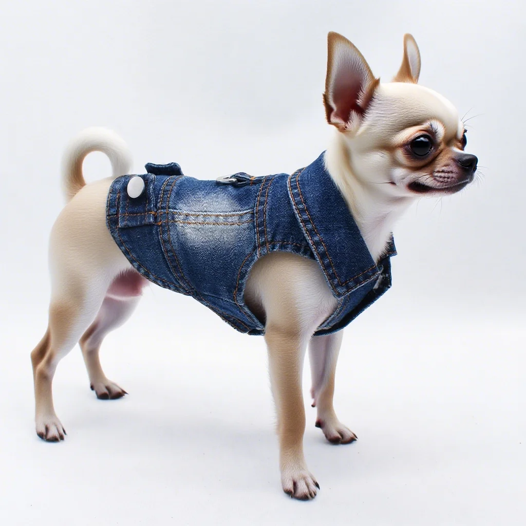 Chaqueta vaquera para perros lavada oscura para perros pequeños y medianos, abrigo vaquero sin mangas para cachorros con ropa con anillo en D, ropa para mascotas Chihuahua Yorkie