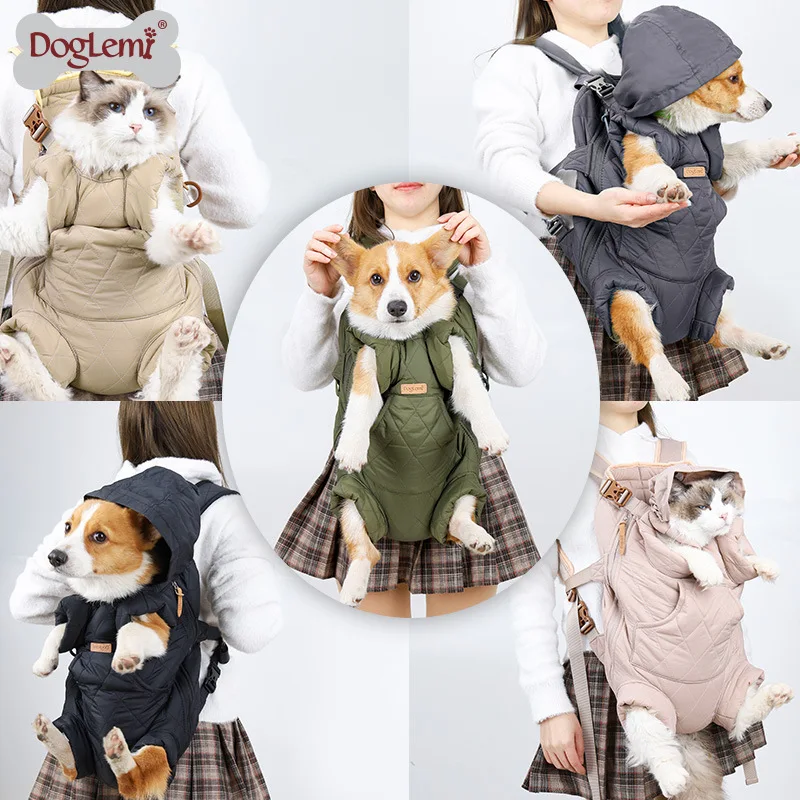 perros accesorios Bolsa de transporte gruesa para mascotas, mochila de pecho con correa portátil, manos libres, cálida, para gatitos y cachorros, invierno, nueva