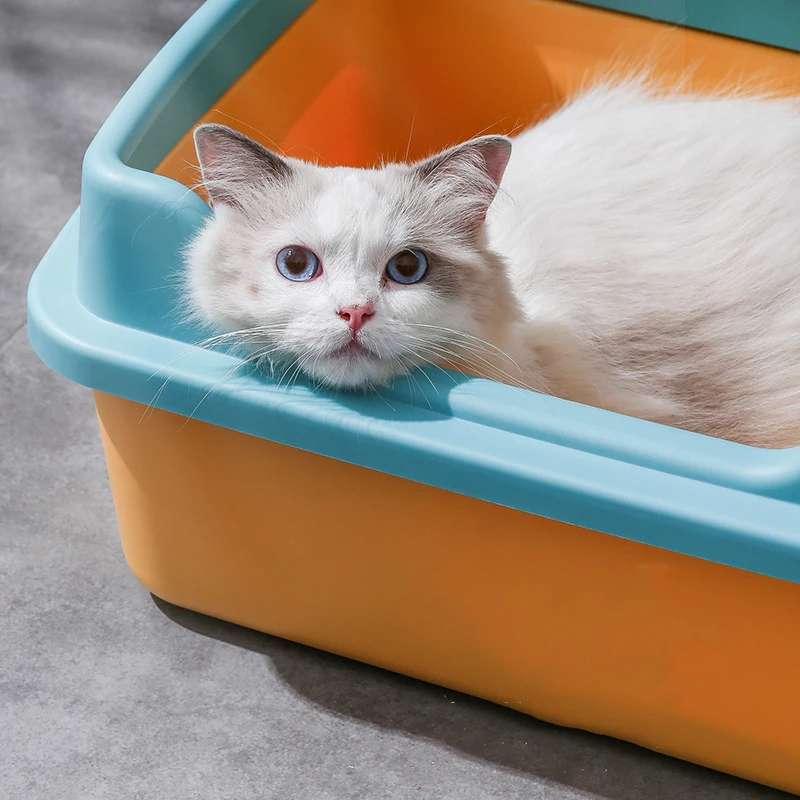 Caja de arena para gatos, inodoro semicerrado para mascotas, arenero limpio con pala gratis, casa para gatos transpirable, proveedores para gatos - imagen 2