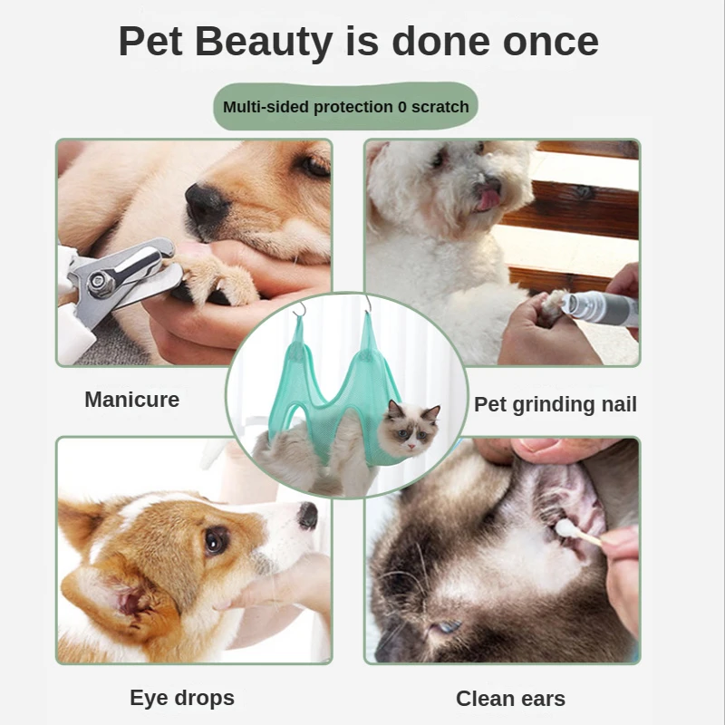 Bolsa fija antiarañazos para el cuidado de gatos, bolsa de sujeción para recorte de baño, hamaca de belleza para mascotas, suministros colgantes para mascotas - imagen 3