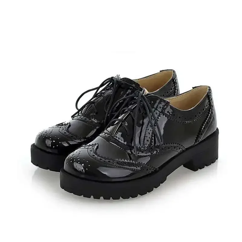 Zapatos brogue de estilo británico para mujer, calzado informal Oxford con punta redonda y punta de ala de colores mezclados atados cruzados, zapatos - imagen 2