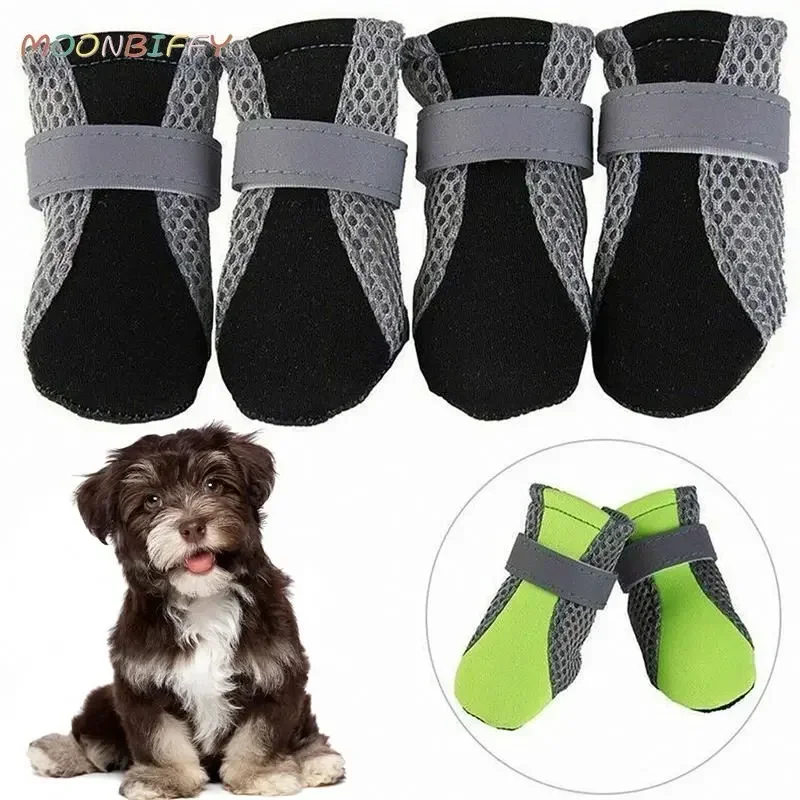 Zapatos transpirables para perros, red impermeable para caminar al aire libre, zapatos suaves de verano para mascotas, botas reflectantes seguras nocturnas para perros pequeños y medianos - imagen 4