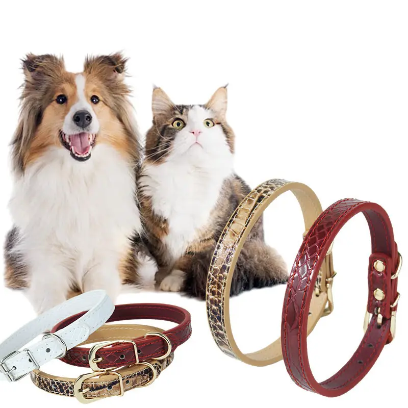 Collar de cuero PU con patrón de piel de cocodrilo para mascotas, Collar ajustable para perros pequeños y gatos, estilo japonés y coreano - imagen 3