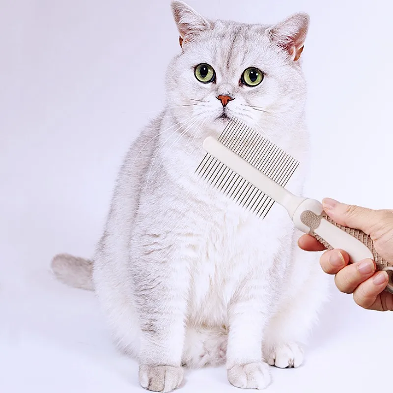 Peine para perros, cepillo para perros de doble cara, removedor de pelo para mascotas, cepillo de masaje para gatos, peines de acero inoxidable para cepillos de aseo para perros, suministros para mascotas - imagen 5