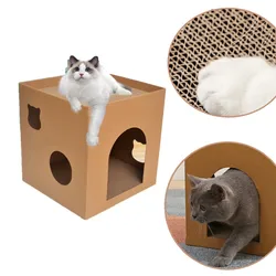Rascador de cartón con casa para gatos