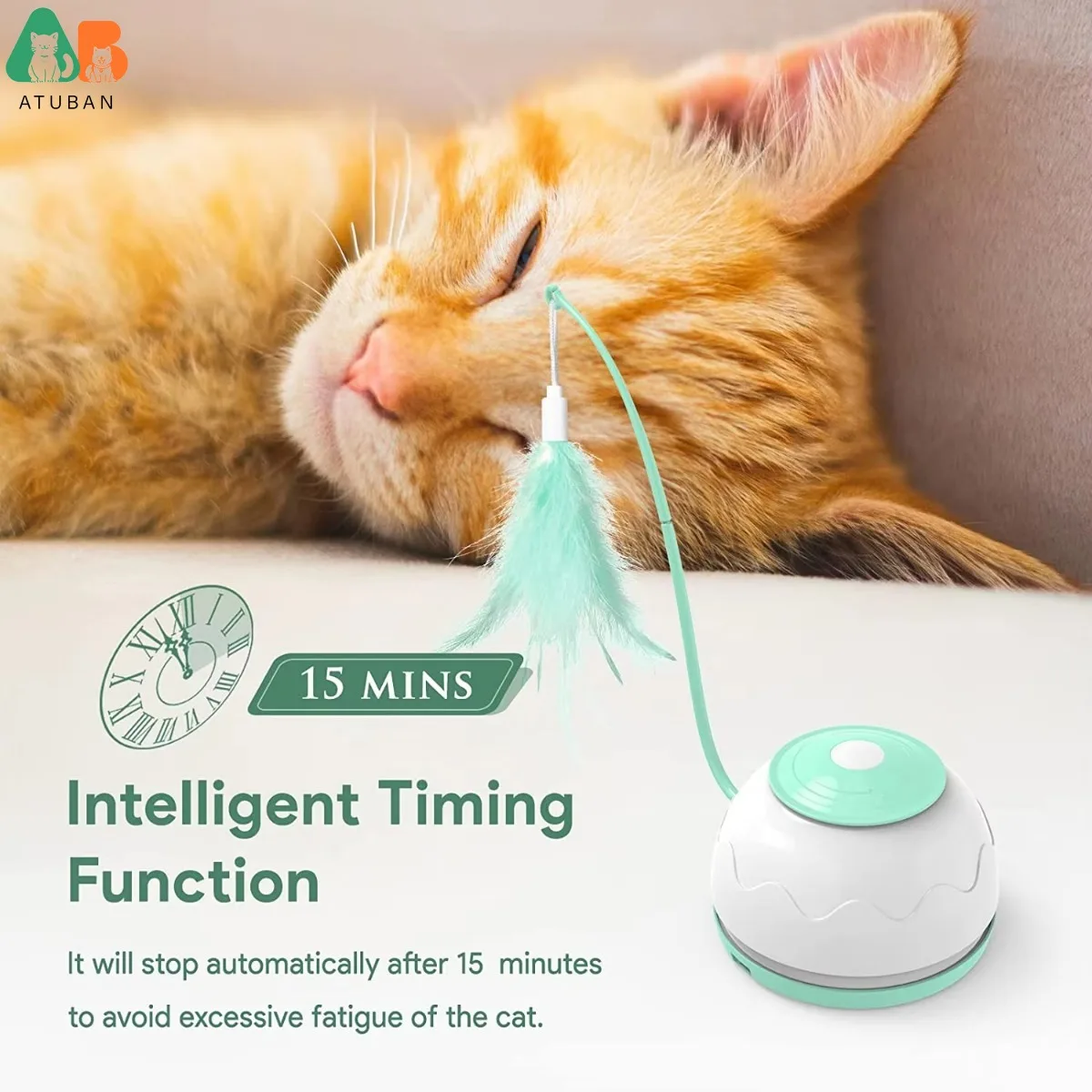 ATUBAN-juguetes para gatos de movimiento automático, varita de juguete motorizada interactiva de 4 modos, 3 plumas, ejercicio electrónico, juguete para mascotas para gatos de interior - imagen 5