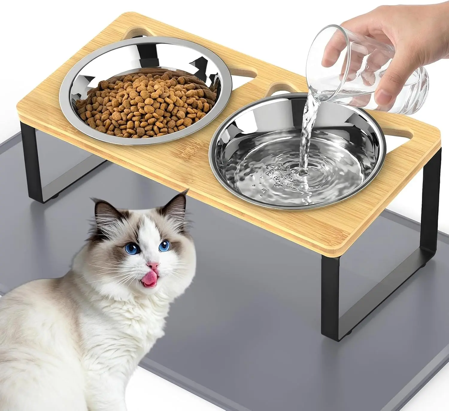 Comedero elevado para gatos con soporte madera e inclinación 15 grados - imagen 2