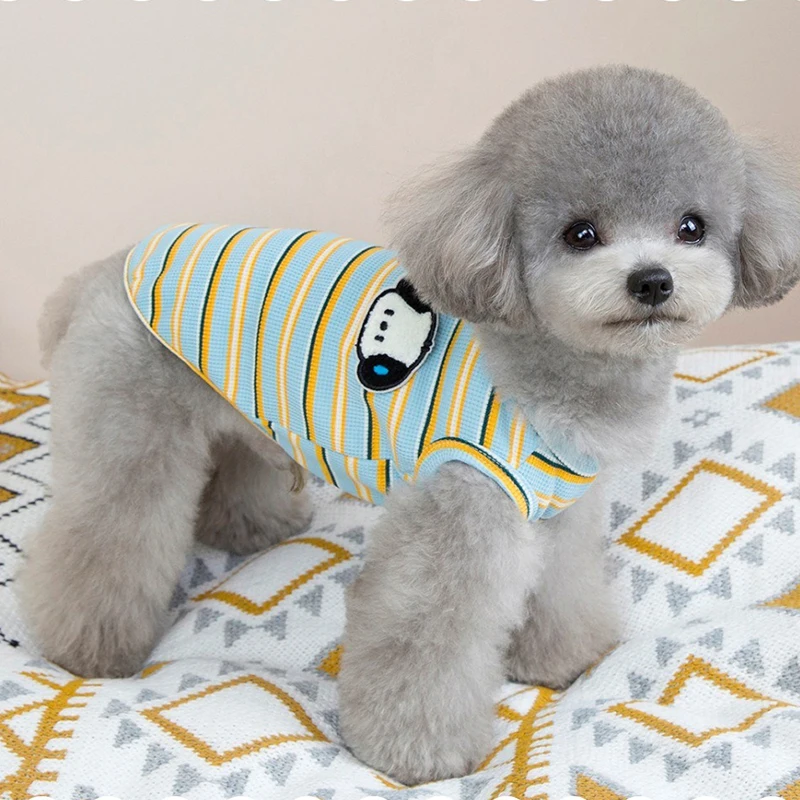 Chaleco a rayas para perros pequeños y medianos, camiseta transpirable de verano para gatito, dibujos animados, Bulldog Francés, cachorro, ropa para perros York - imagen 5