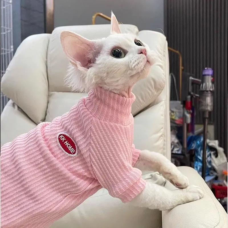 Ropa de gato rosa bonita y acogedora para primavera y otoño, suave para gatos Sphynx y Devon Rex, perfecta para perros pequeños, ropa para mascotas - imagen 2