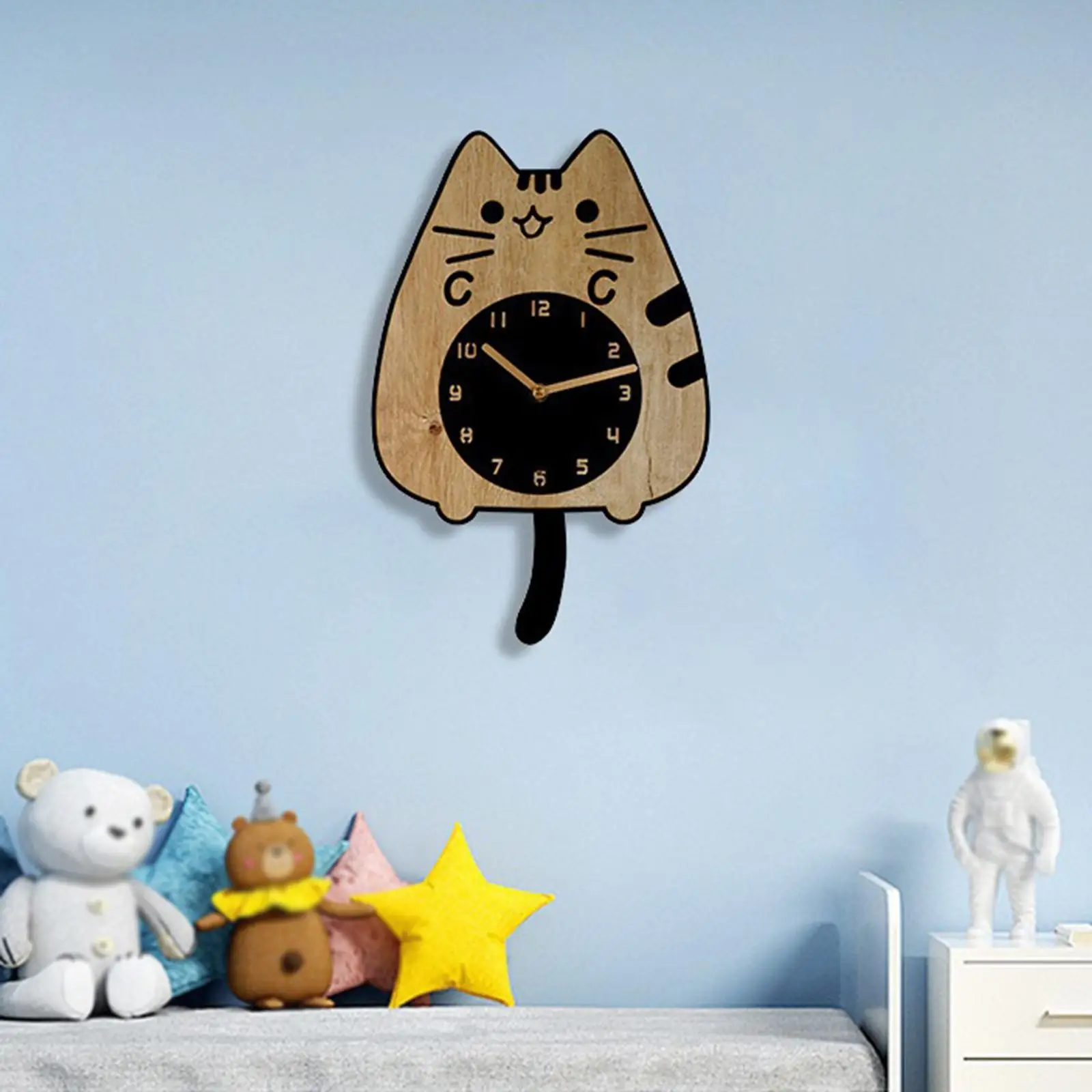 Cat Wall Clock Wall Ornament Cute Silent Clock Wall Hanging Clock for Kitchen Indoor Office Housewarming Gift Home Decoration