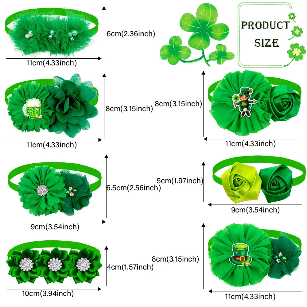 Pajaritas para perros de 20/50ps, pajarita para perros pequeños y gatos con flores verdes a la moda, corbatas ajustables para ST Patrick, suministros para el cuidado de mascotas - imagen 2