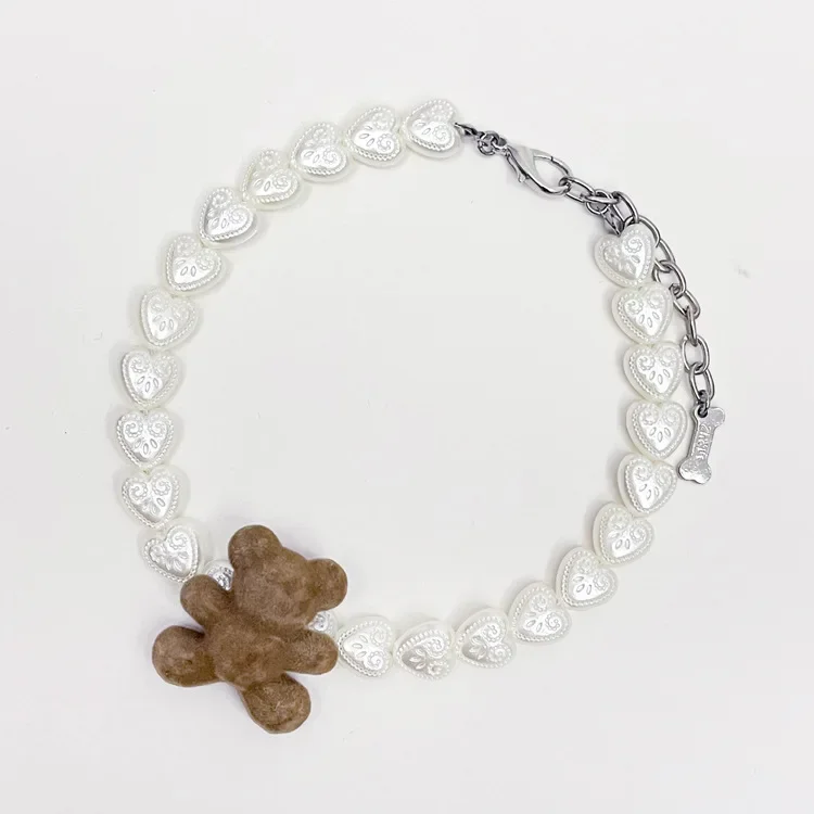 Collar de perlas de amor para mascotas, Collar de oso pequeño, accesorios para gatos, anillo para perros pequeños y medianos, pajarita para perros, accesorios para cachorros
