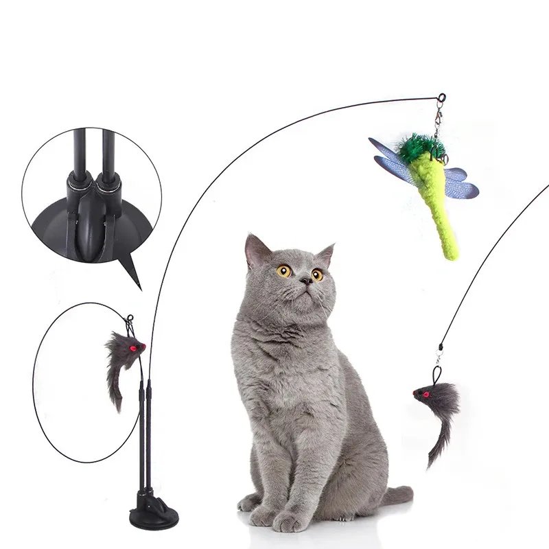 Juguetes para gatos, simulación de pájaro, ventosa interactiva, pájaro de plumas con campana, palo para gato, juguete para gatito, varita de juguete, suministros para gatos