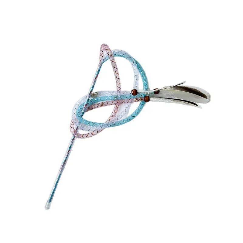 1 uds/3 uds pluma tubo de malla elástica juguete para gatos palo de Teaser juguete para mascotas - imagen 3