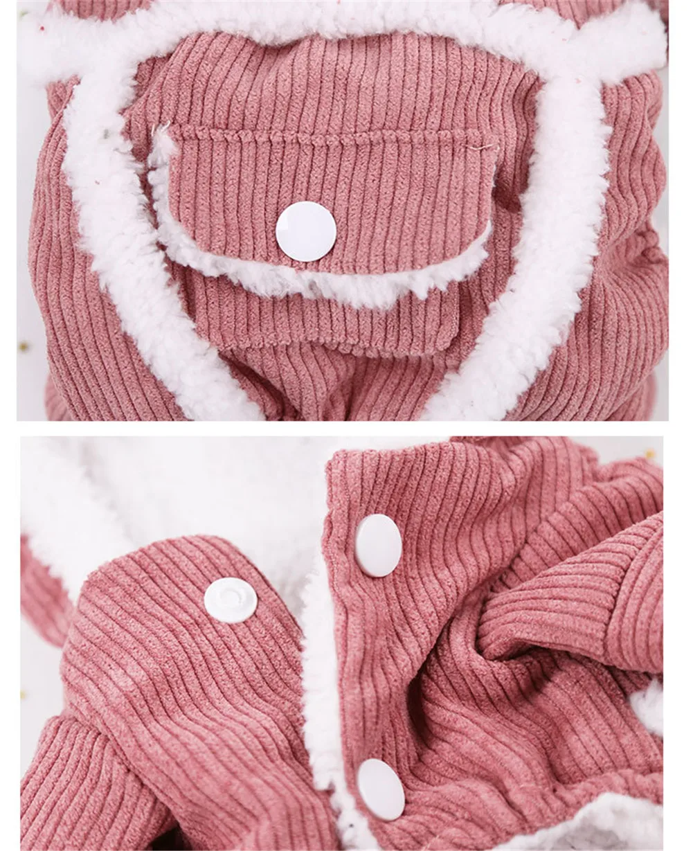 Abrigo de invierno para perros de pana de doble capa, chaqueta gruesa y cálida para perros y gatos pequeños y medianos, traje para cachorros con capucha y forro polar - imagen 3