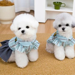 Vestido verano rayas perros pequeños gatos Bichón Frisé corbata azul