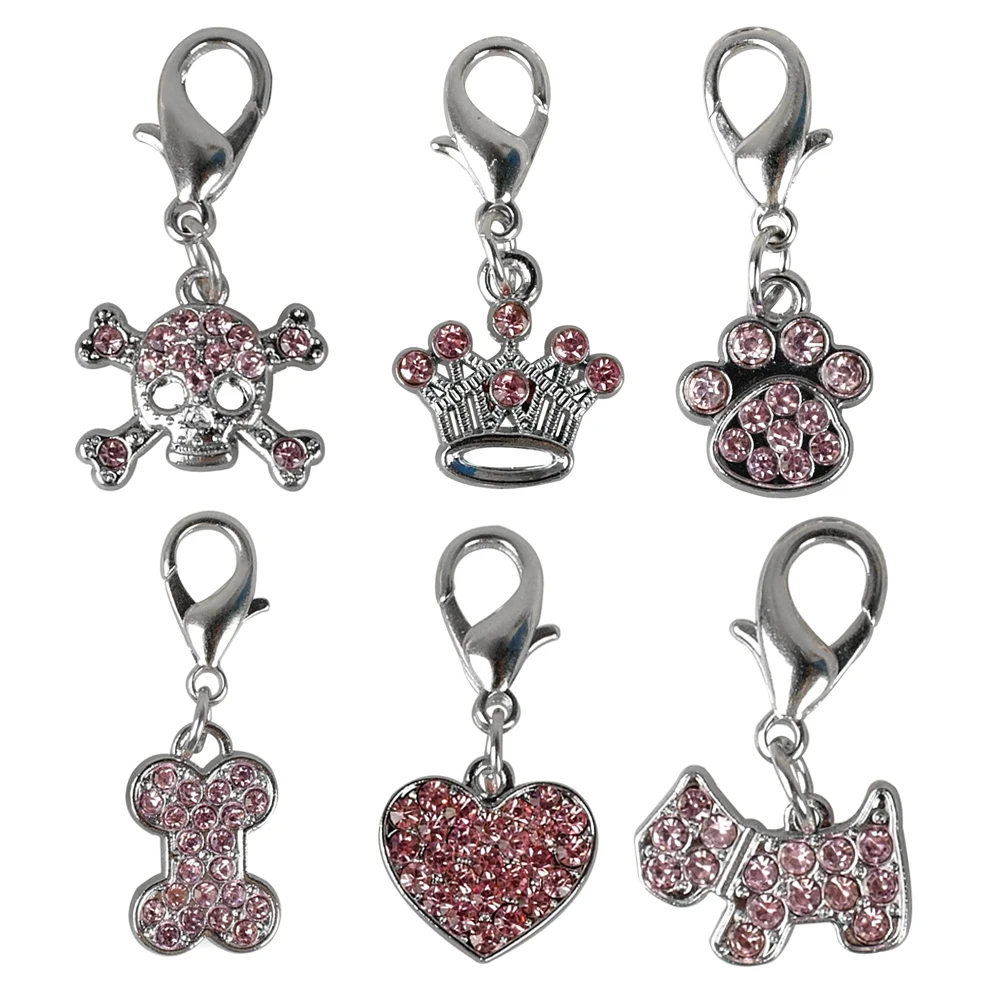 Colgante de 24 piezas para perro, colgante de etiqueta para Collar de perro, colgante de diamantes de imitación ostentosos, con forma de corona de hueso de pata de corazón - imagen 3