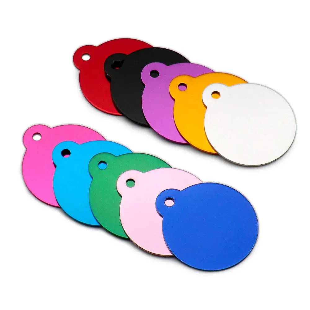 Venta al por mayor, 100 Uds., etiquetas redondas de identificación para perros grabadas personalizadas, placa de nombre para Collar de mascota, accesorios, colgante personalizado para perros - imagen 3