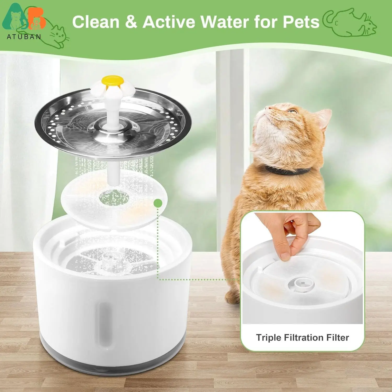 Filtros de fuente de agua para gatos, filtros de repuesto para fuente de mascotas ATUBAN, 3 filtros de repuesto para fuente de perro de filtración (5 pulgadas de diámetro) - imagen 4