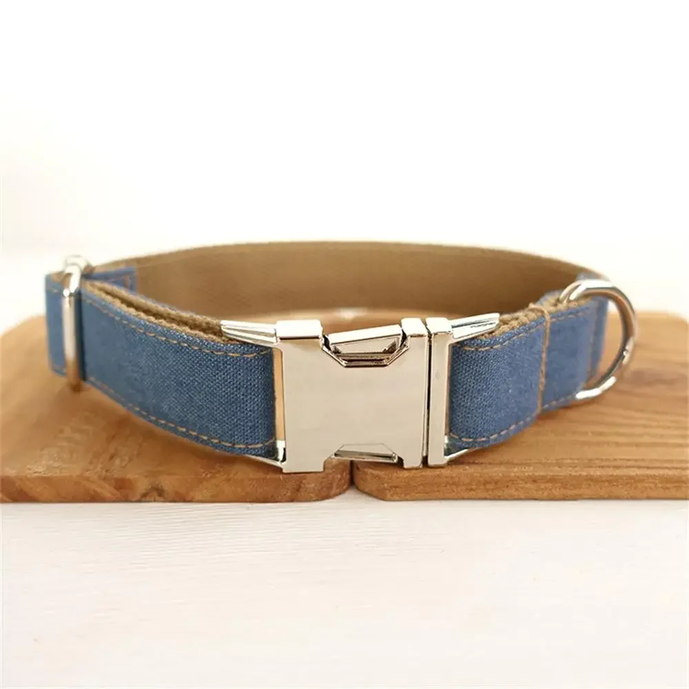 Collar personalizado para mascotas, placa de identificación, ajustable, grabado gratis, fibra de Jean marrón, correa de plomo para gato y perro - imagen 2