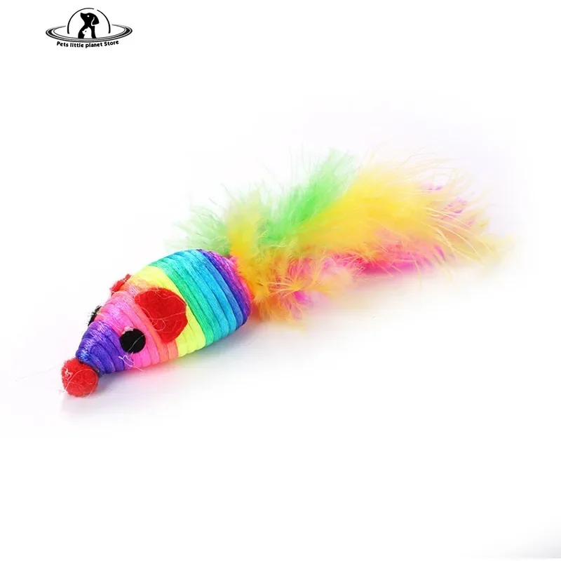 Juguetes de vellón suave para gatos, ratón falso para gatitos, divertido juguete para gatos con plumas de colores, juguete interactivo para gatos, accesorios para gatos - imagen 4