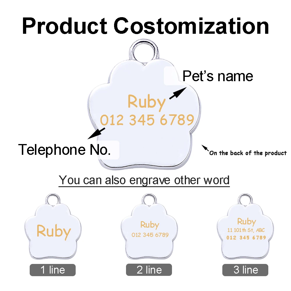 Etiquetas personalizadas para perro y gato, Collar con nombre de identificación de Mascota, colgante de pata brillante con corazón, grabado gratis - imagen 3