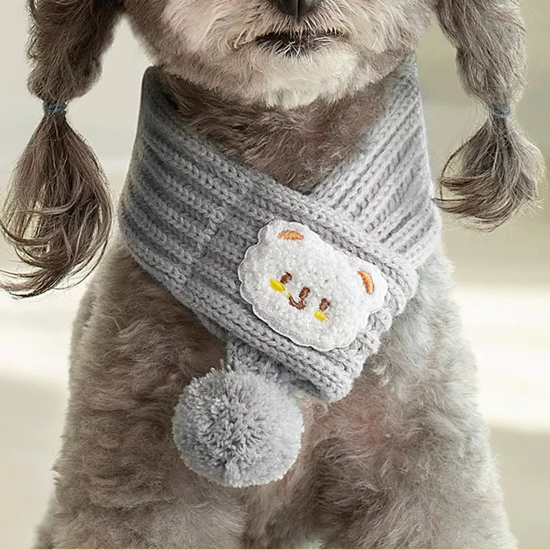 1 Uds. Bufanda tejida para perro, bufandas de punto cálidas para invierno con decoración de cuello de bola, accesorios para perros, pañuelo tejido, bufanda para cuello