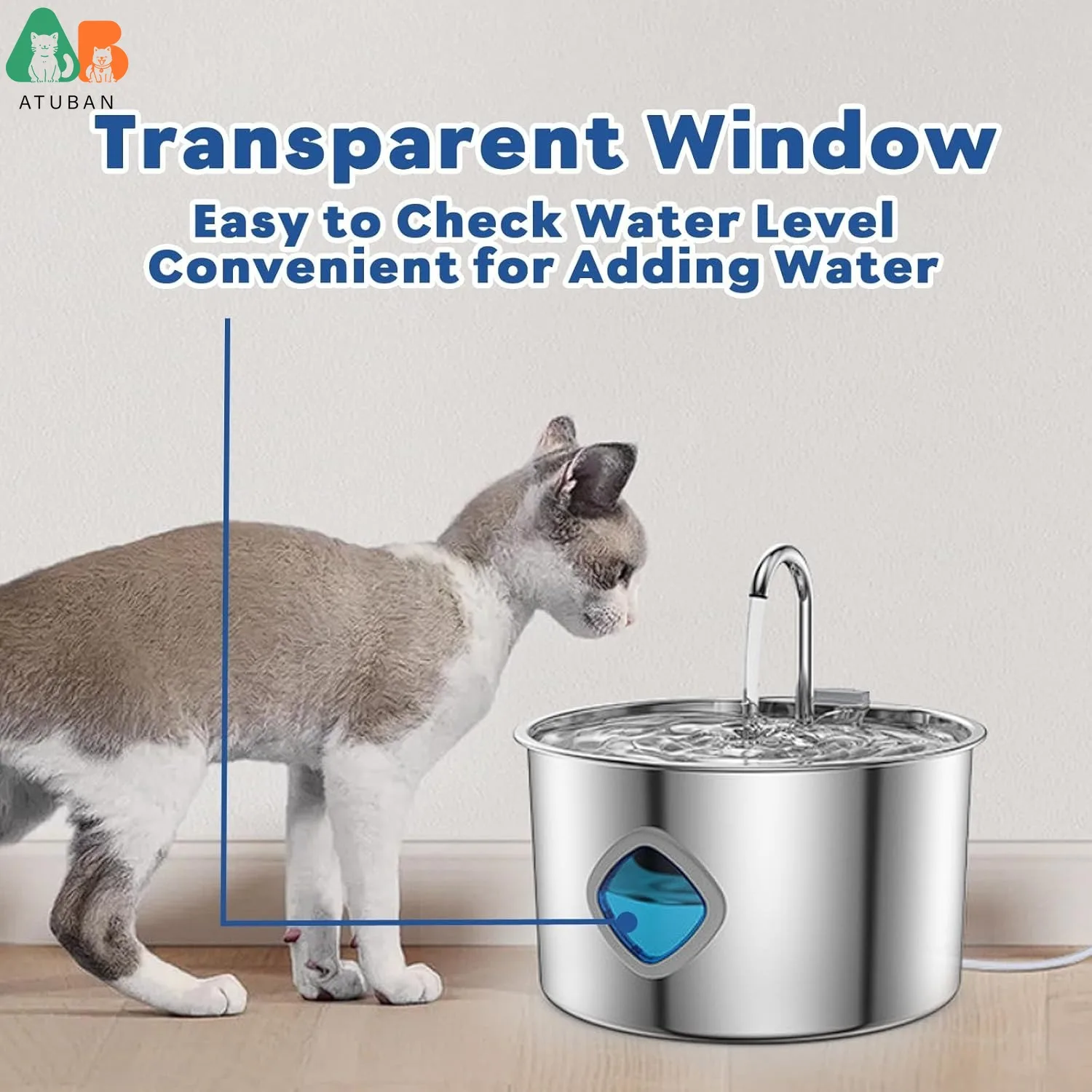 Fuente de agua automática para gatos, 3,2 L, acero inoxidable - imagen 3