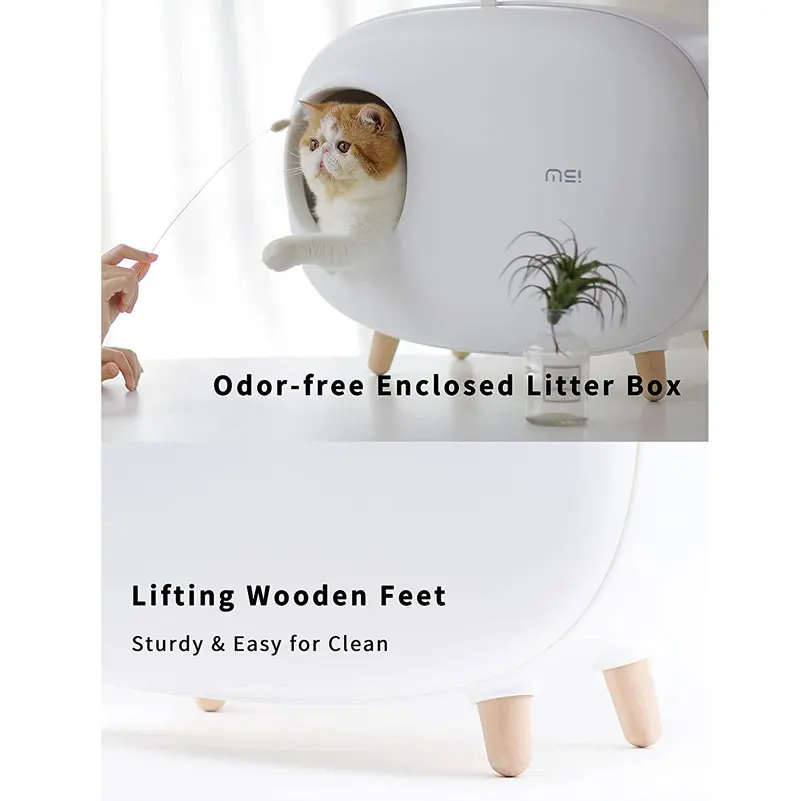 Caja de arena para gatos, caja de arena de gran espacio completamente cerrada con tapa, previene fugas de arena, aislar olores, diseño para gatos de menos de 11 libras - imagen 5