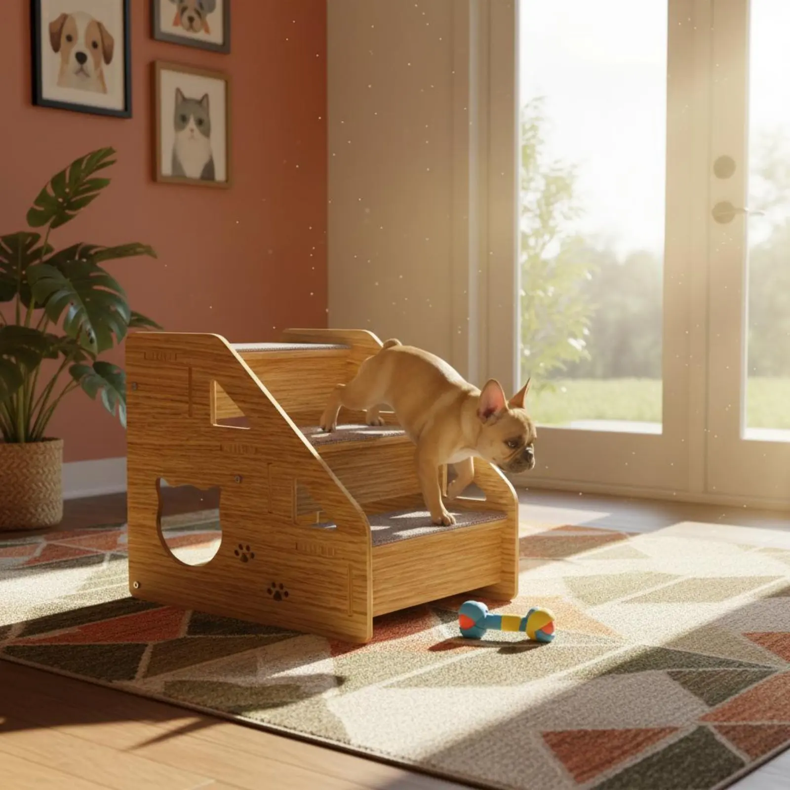Escalera de madera para gatos y perros – 3 niveles antideslizante - imagen 5