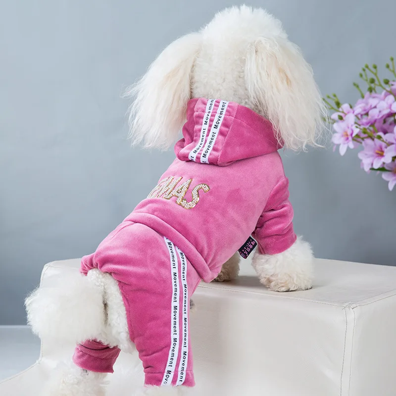 Ropa para perros pequeños y niñas, trajes bonitos, pijamas de terciopelo suave para cachorros, mono de 4 patas, chándal ligero para mascotas, ropa para gatos - imagen 3