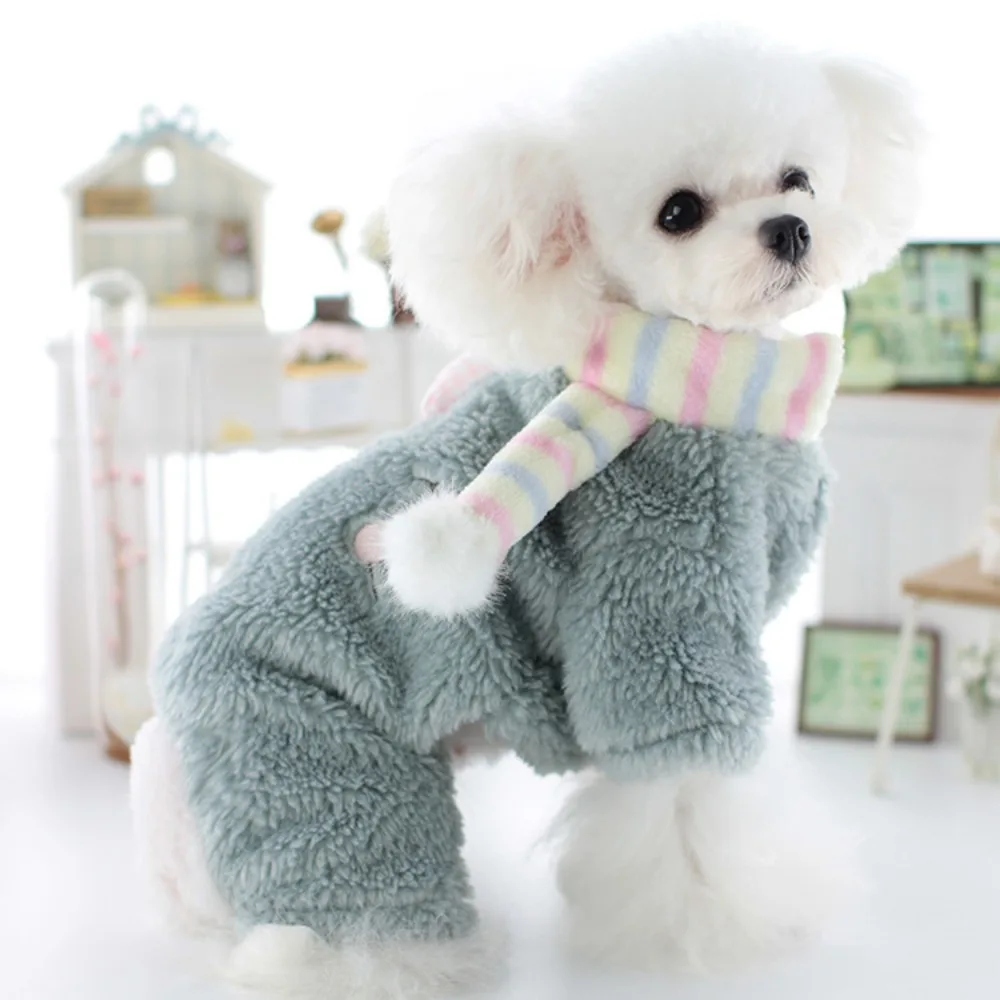 Mono de felpa para mascotas, ropa para perros, bufanda bordada, Parkas suaves de cuatro patas más gruesas que la ropa de oso de peluche, Otoño e Invierno - imagen 5