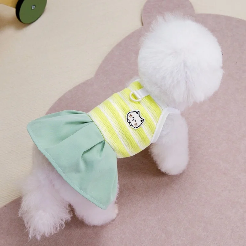 Vestido de princesa para mascotas de verano, ropa con estampado de dibujos animados para perros, falda con tirantes a rayas para cachorros, vestidos bonitos para gatos, ropa con tirantes para mascotas - imagen 3