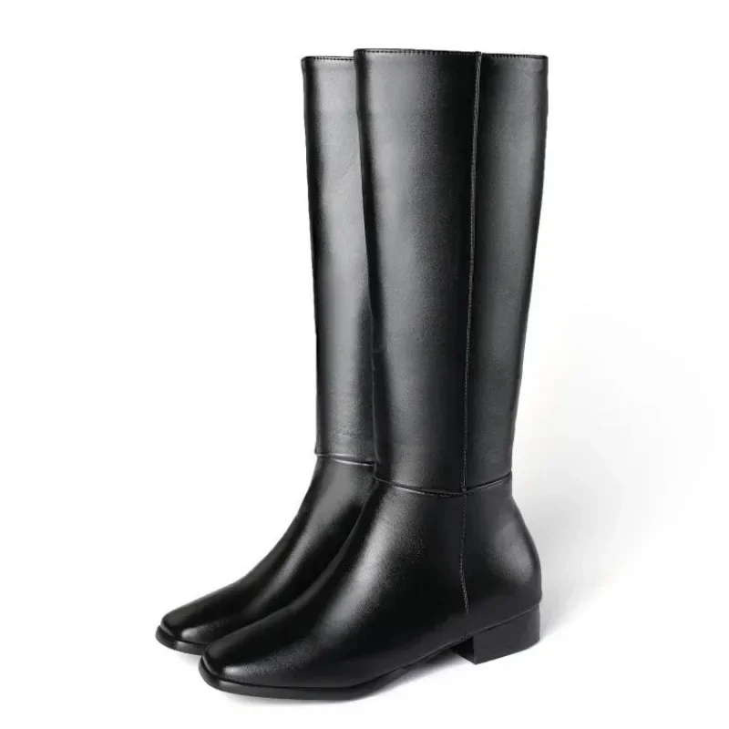 Botas de tubo alto con cabeza cuadrada para mujer, botas con cremallera lateral de raíz cuadrada simples y versátiles, color blanco, otoño e invierno, 2024 - imagen 2