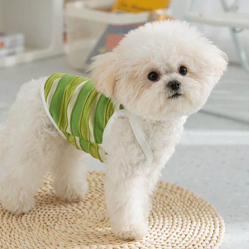 Camisola a rayas para primavera/verano para mascotas, camisola fina de dos pies, ropa transpirable para gatos y mascotas, chaleco refrescante para perros y cachorros - imagen 4
