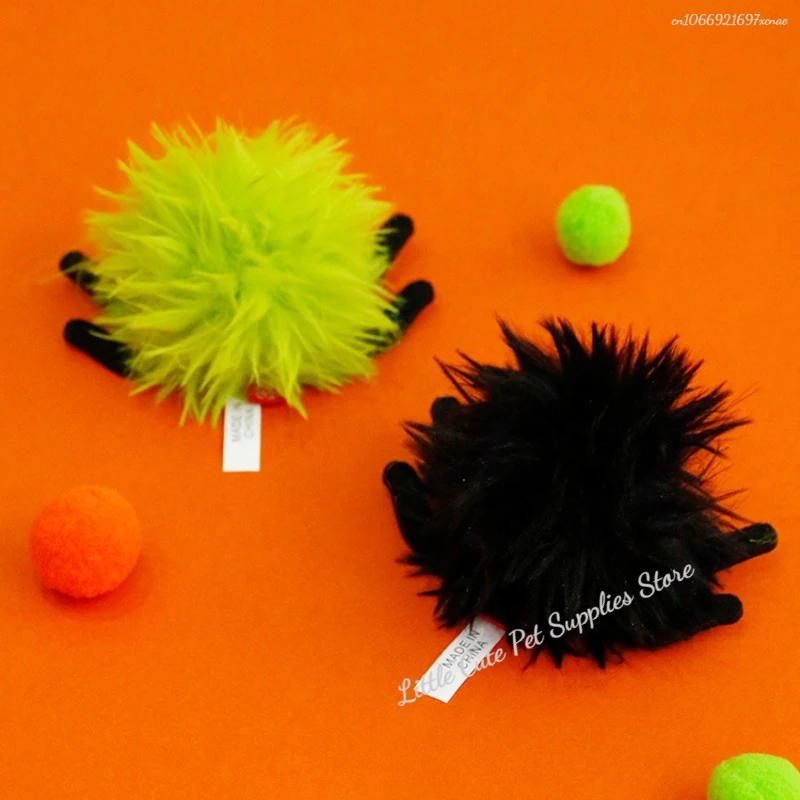 Juguetes de hierba gatera para Halloween que no se pueden morder fácilmente, divertido gato, suministro para mascotas, arañas de pelo largo de felpa con campanas, juguete interactivo para gatos - imagen 5