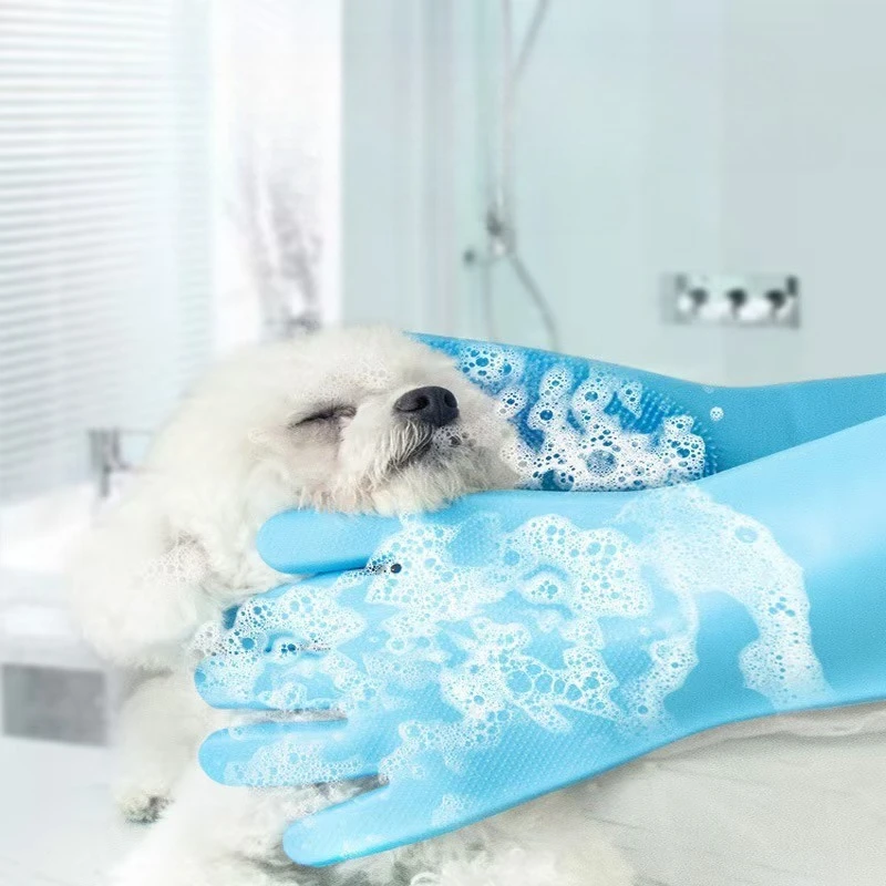 Guantes de aseo para mascotas, champú de baño, guante mágico, guante de depilación de silicona suave, guantes para perros y gatos - imagen 4