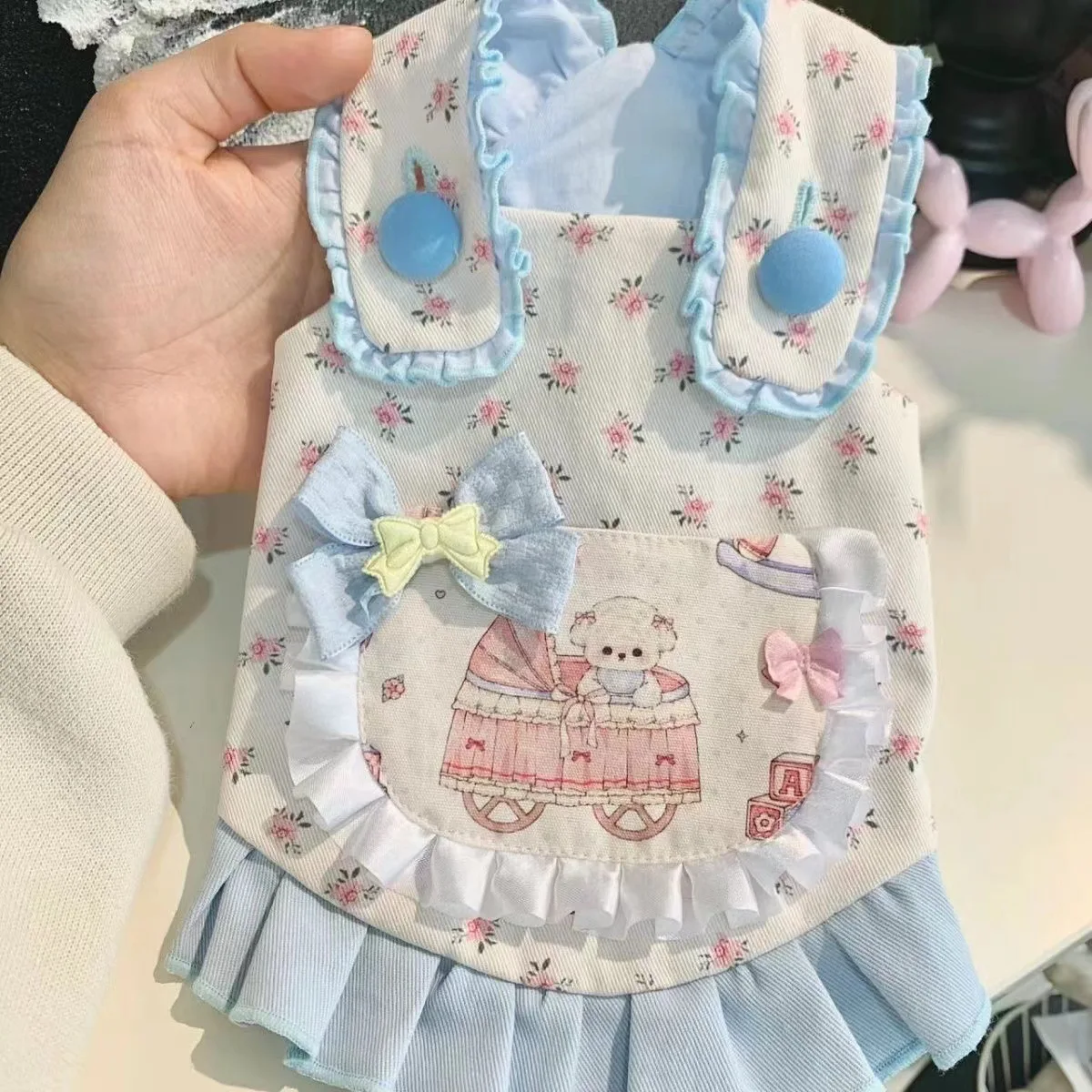 Ropa fina bonita para perros de primavera con mangas voladoras, nueva falda de Yorkshire con lazo Floral para perros, ropa para cachorros y gatos de princesa - imagen 3
